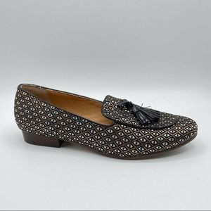 J. CREW Jacquard Tassel Loafers Black Gold